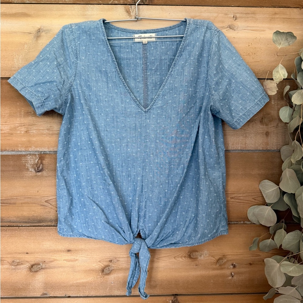 Madewell Chambray Tie-Front Blouse